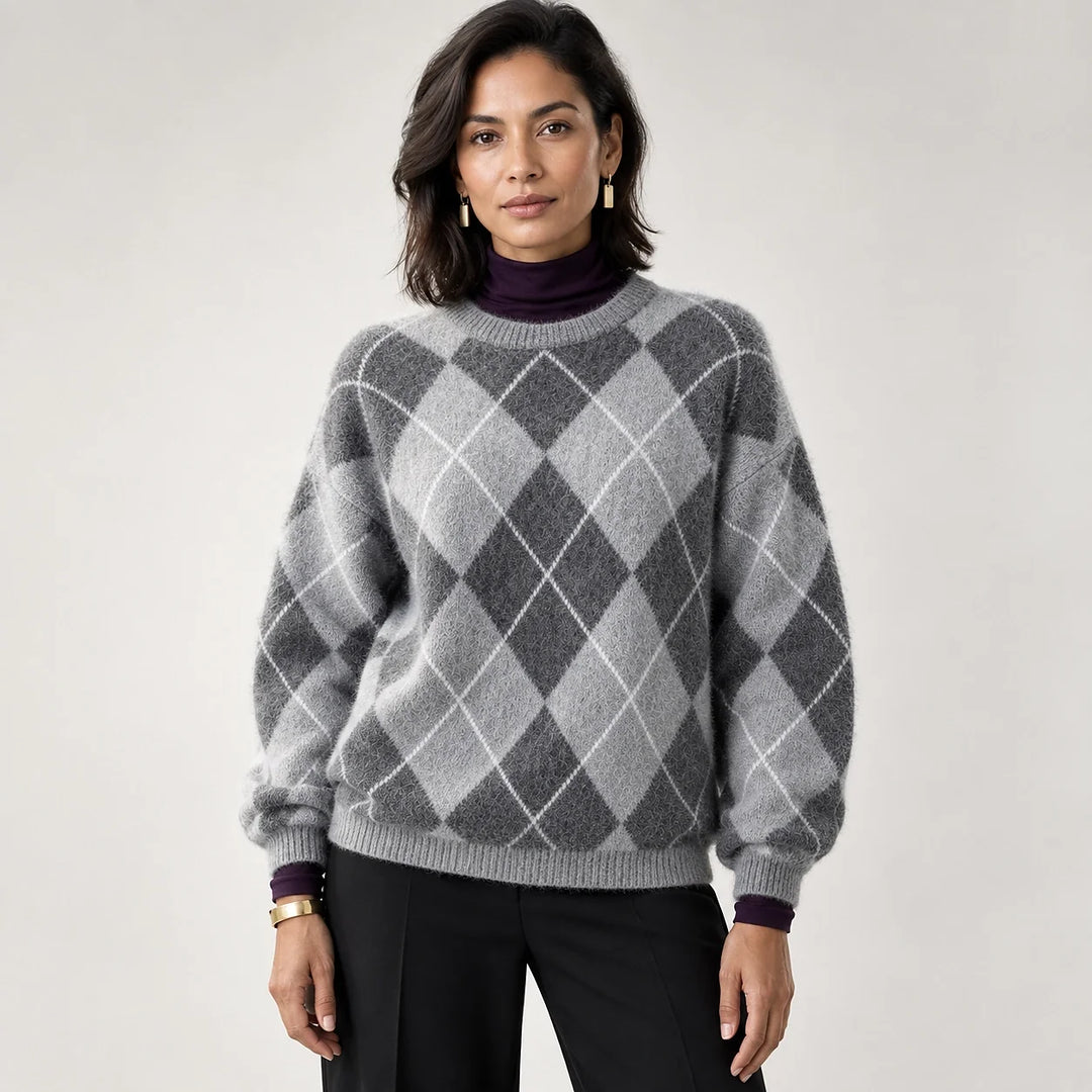 Halwyn Argyle Knit Sweater — Gray (apparel front)