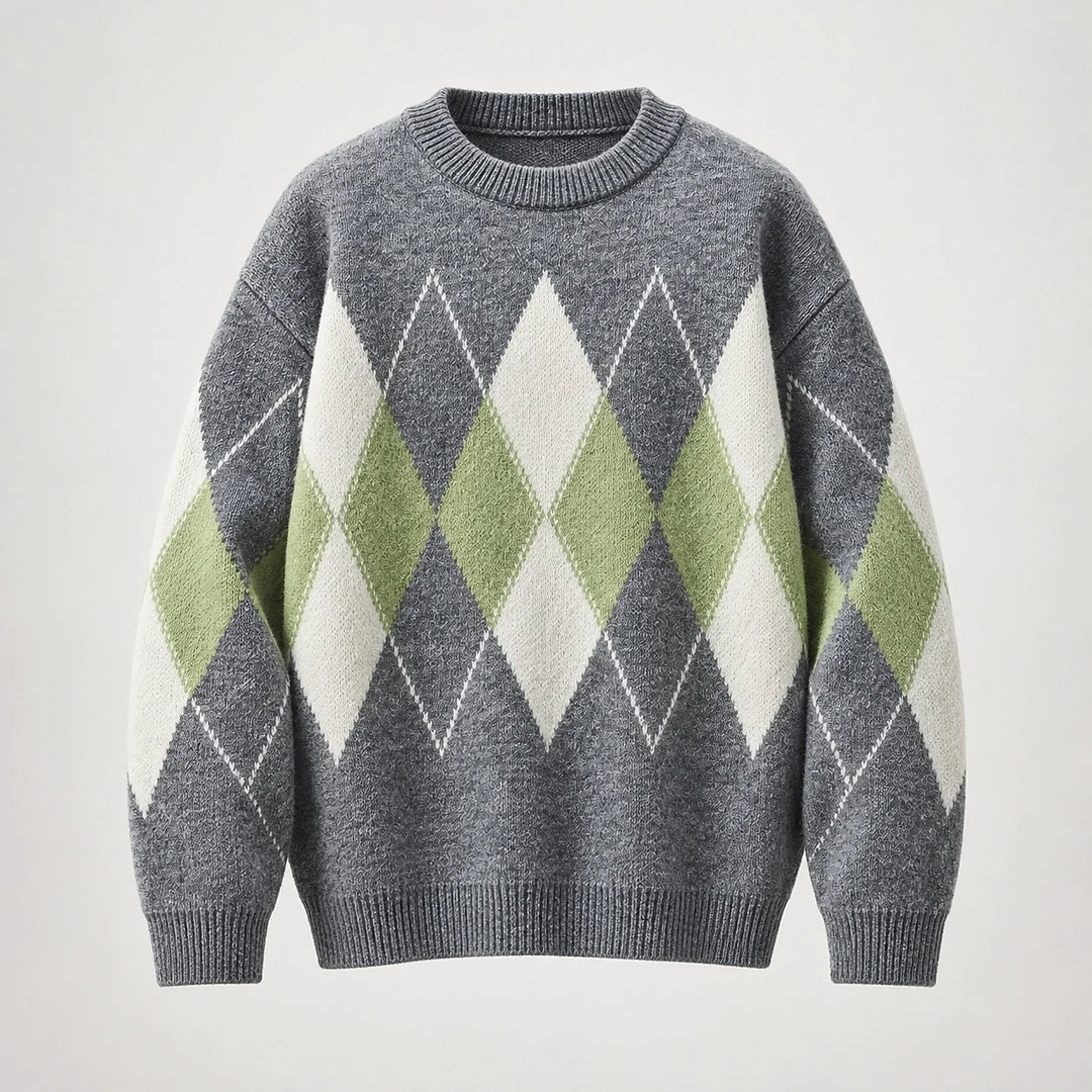 Halcourt Argyle Knit Sweater — Gray (apparel solo)