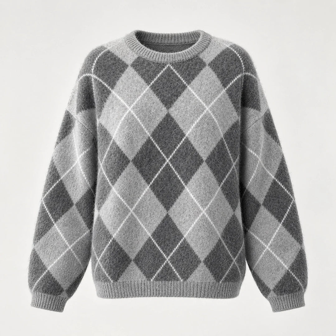 Halwyn Argyle Knit Sweater — Gray (apparel solo)