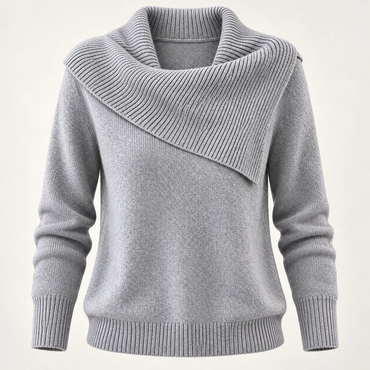 Dorevessa Scarf Collar Sweater — Gray (apparel solo)