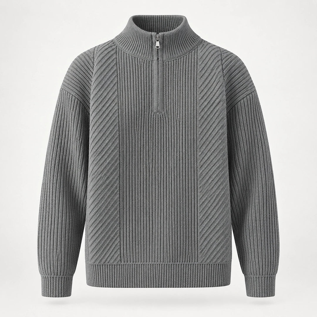 Bruthen Ribbed Half-Zip Sweater — Gray (apparel solo)