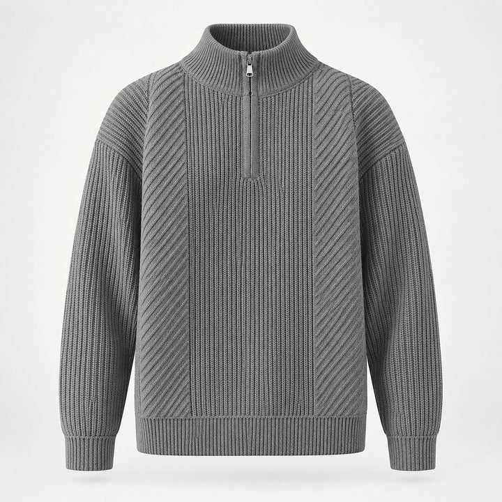Bruthen Ribbed Half-Zip Sweater — Gray (apparel solo)
