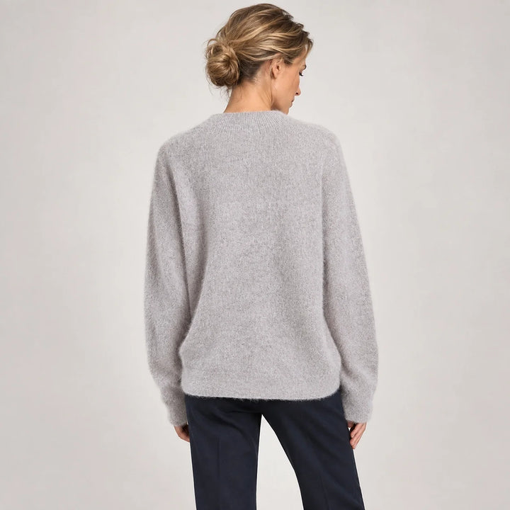 Beloru Cashmere Crewneck Sweater — Gray Beige (apparel back)