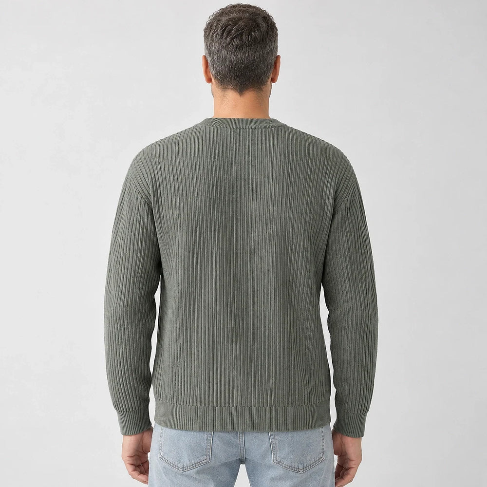 Harlen Ribbed Crewneck Sweater — Gray Green (apparel back)