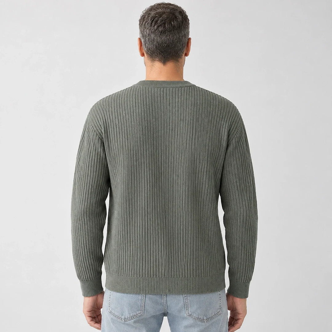 Harlen Ribbed Crewneck Sweater — Gray Green (apparel back)