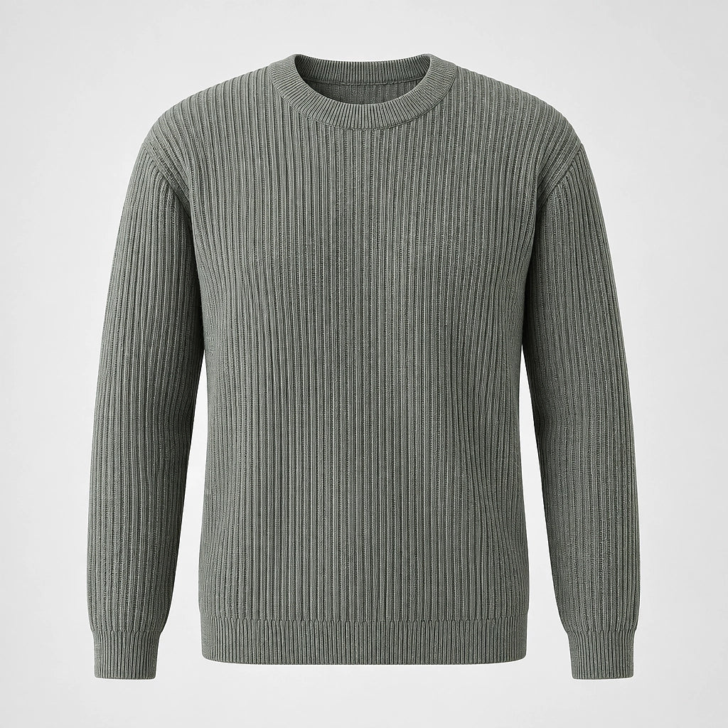 Harlen Ribbed Crewneck Sweater — Gray Green (apparel solo)