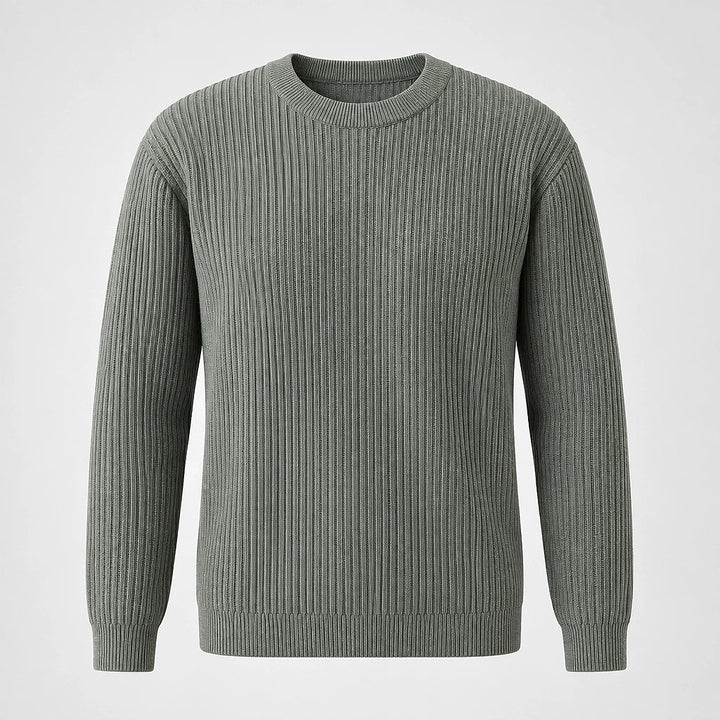 Harlen Ribbed Crewneck Sweater — Gray Green (apparel solo)
