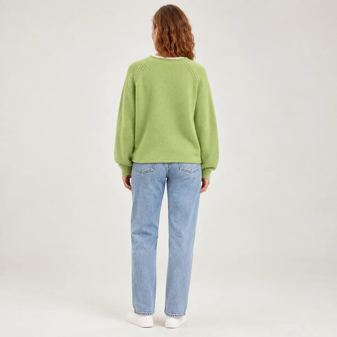 Brinley Intarsia Knit Sweater — Green (apparel back)