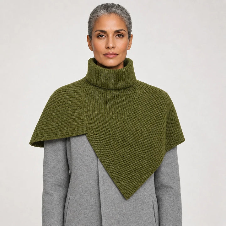 Belvara Ribbed Knit Wrap — Green (apparel front)