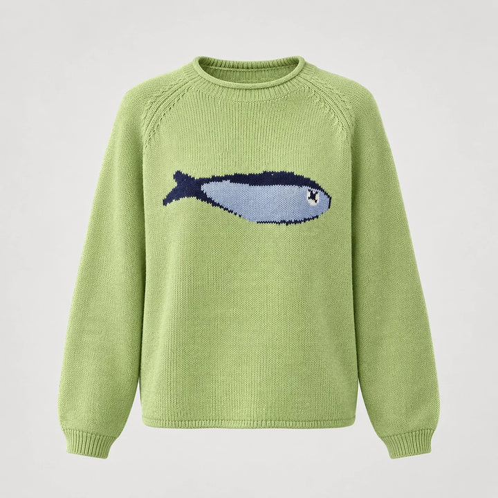 Brinley Intarsia Knit Sweater — Green (apparel solo)