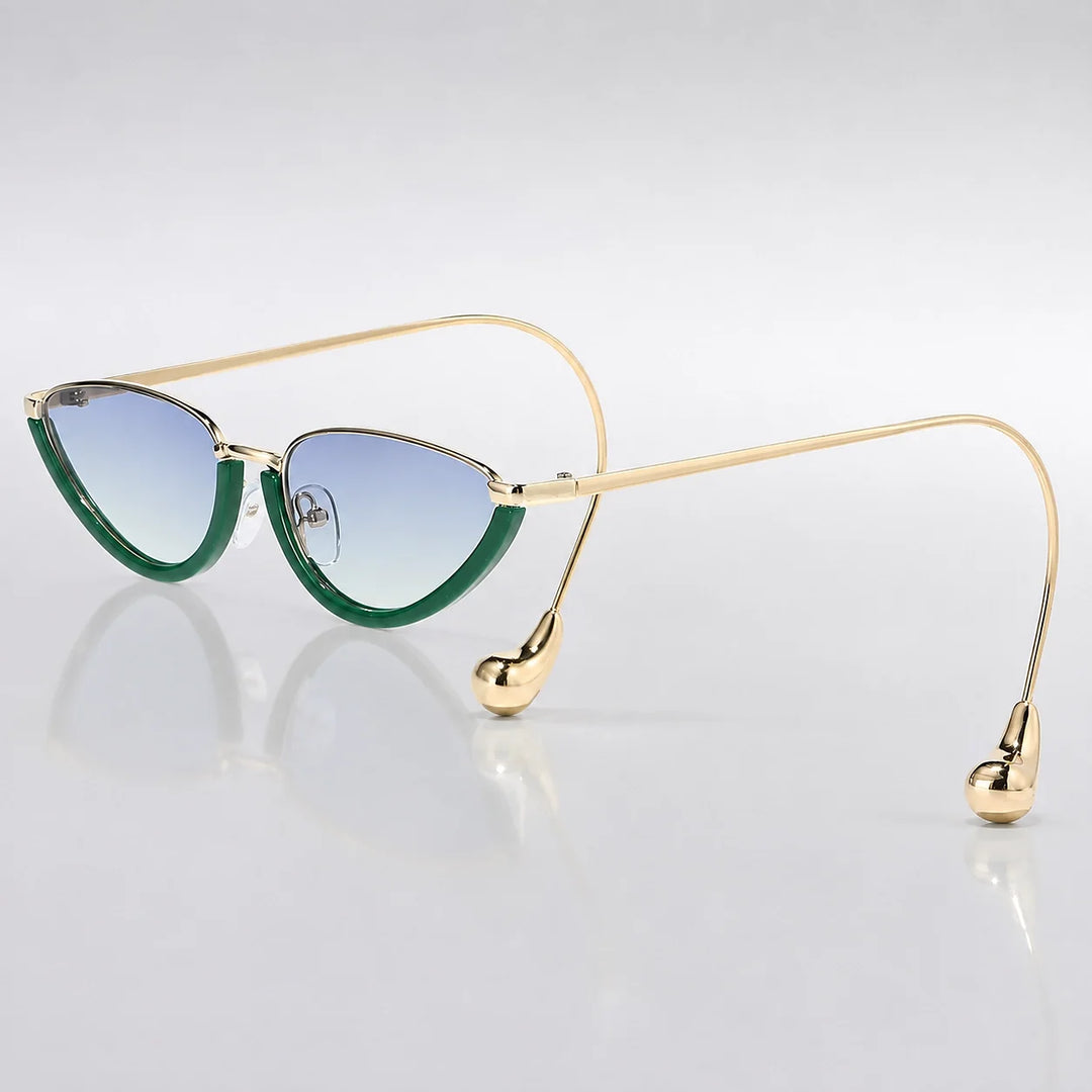 Halvra Cat-Eye Sunglasses — Green Gold Framed Blue Tea Slices (sunglasses hero)
