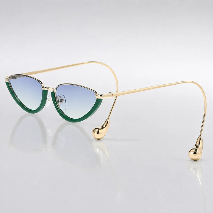 Halvra Cat-Eye Sunglasses — Green Gold Framed Blue Tea Slices (sunglasses hero)