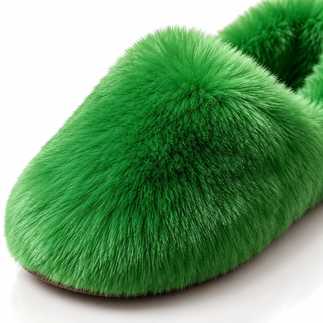 Beluro Plush Slippers — Green (imitation Fox Fur) (womens shoe macro)