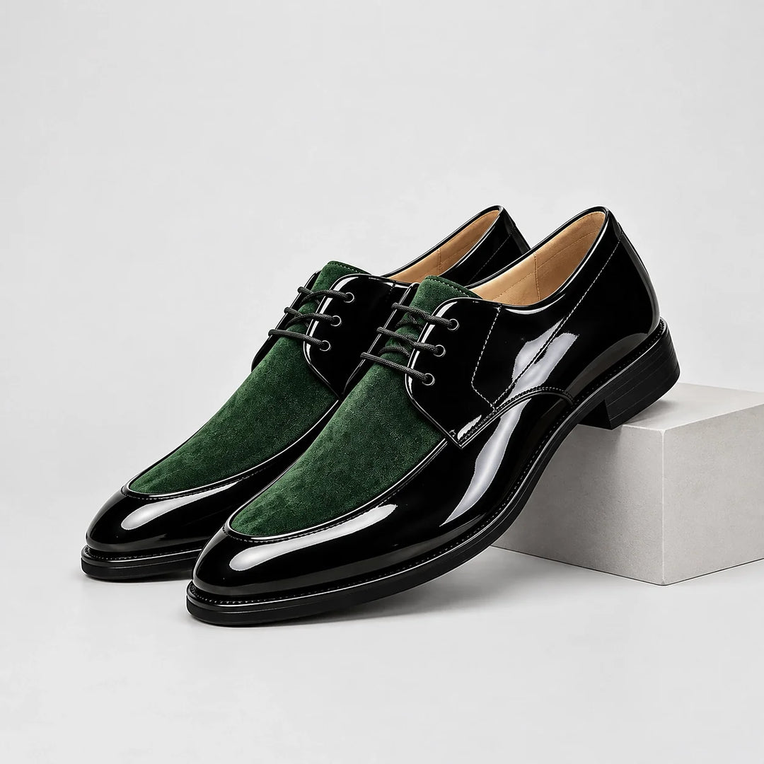 Halvord Leather Derby Oxfords — Green (mens shoe pedestal)