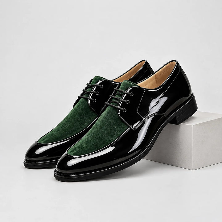 Halvord Leather Derby Oxfords — Green (mens shoe pedestal)