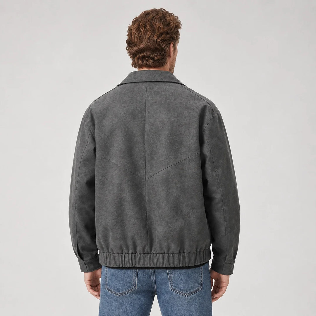 Halvern Leather Bomber Jacket — Grey (apparel back)