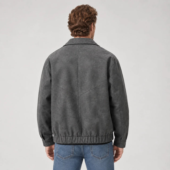 Halvern Leather Bomber Jacket — Grey (apparel back)