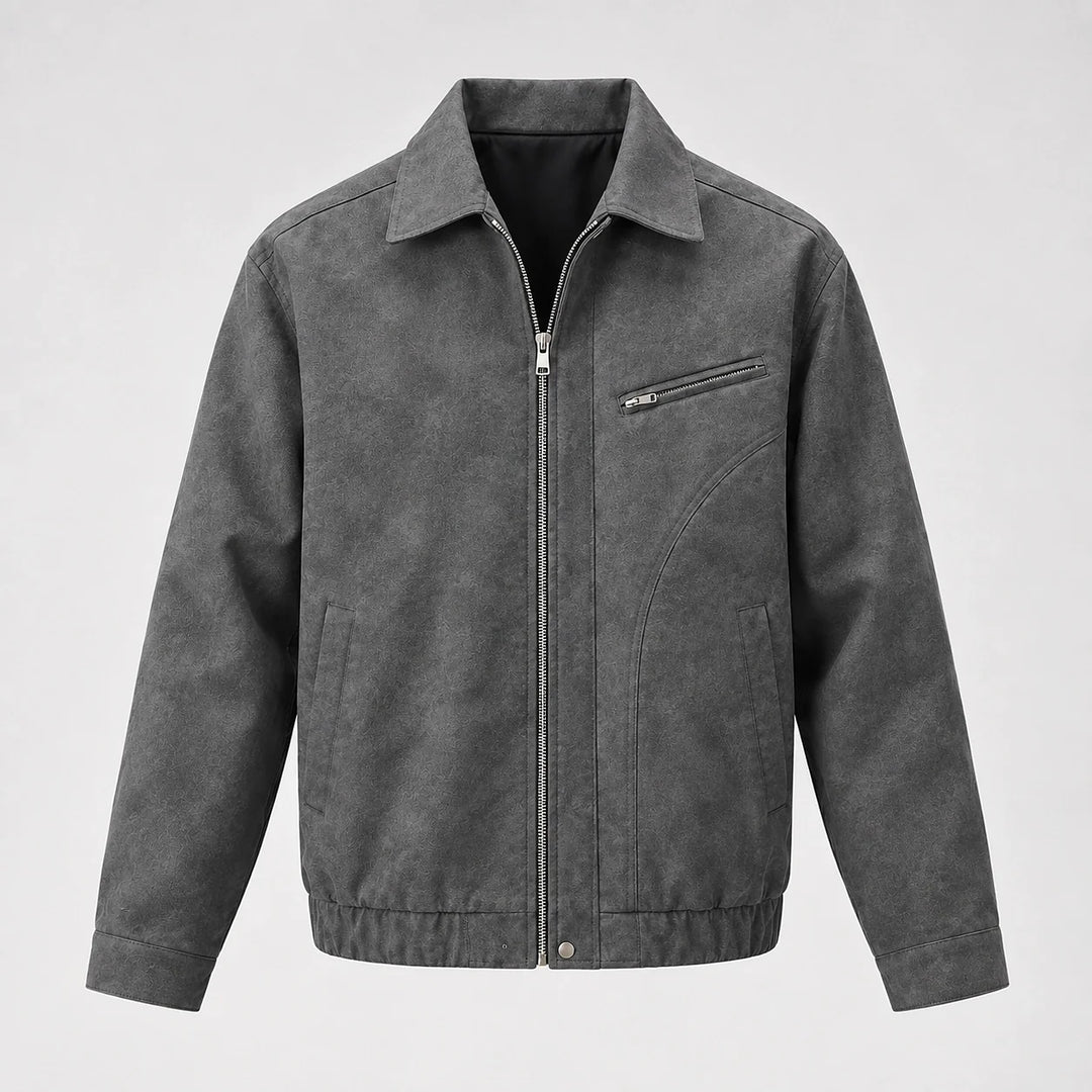 Halvern Leather Bomber Jacket — Grey (apparel solo)