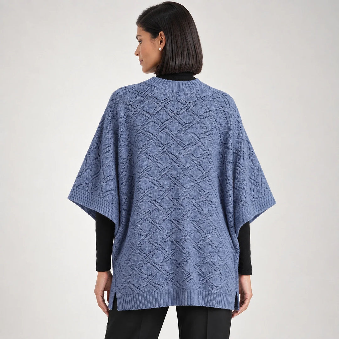 Dalvey Wool Knit Poncho — Haze Blue (apparel back)