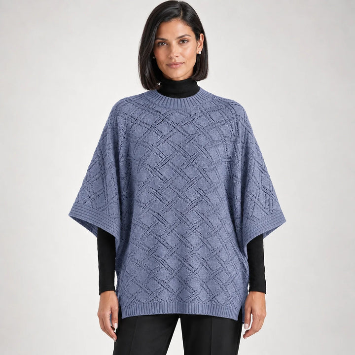 Dalvey Wool Knit Poncho — Haze Blue (apparel front)