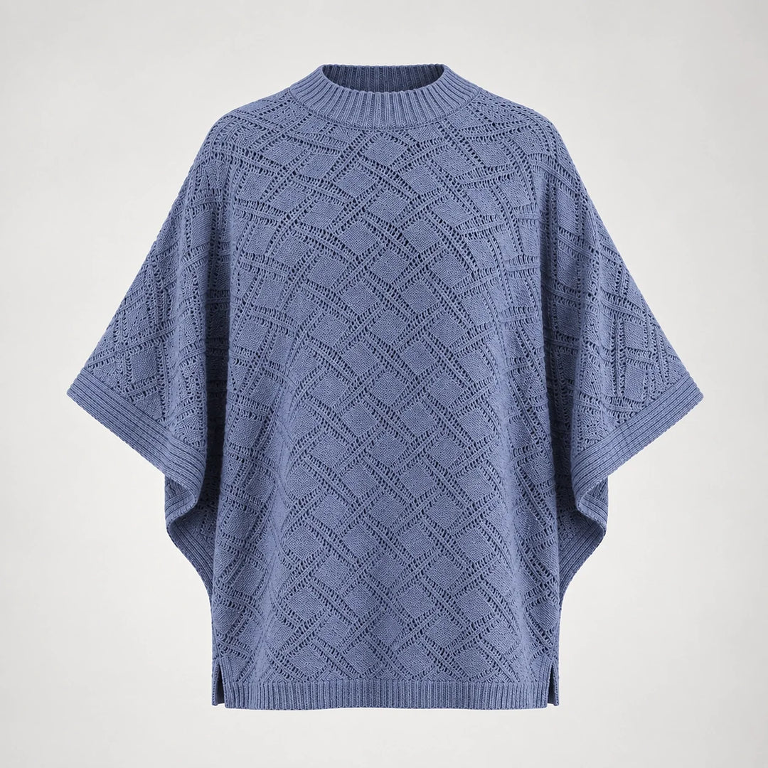 Dalvey Wool Knit Poncho — Haze Blue (apparel solo)