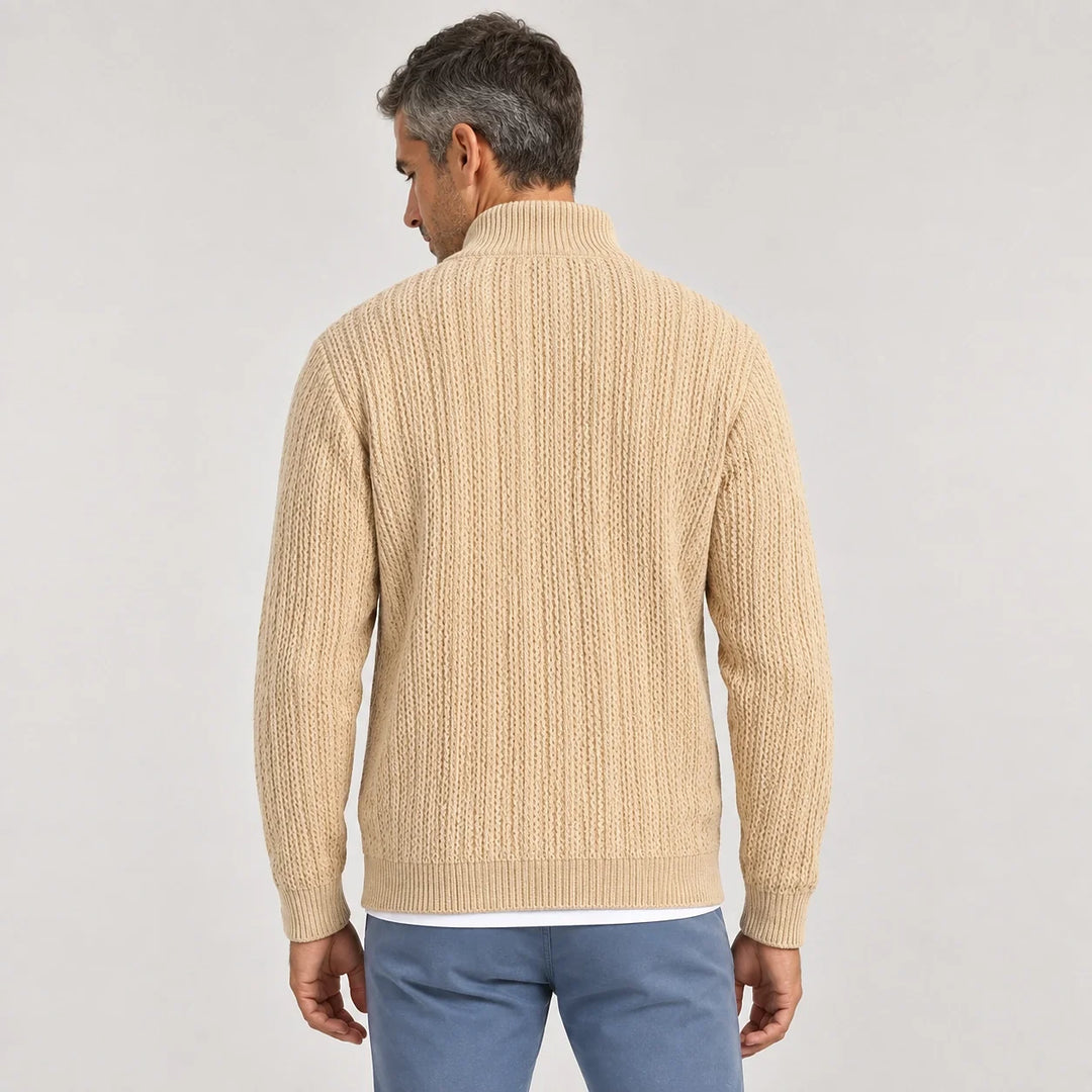 Daxton Ribbed Knit Cardigan — Khaki (apparel back)