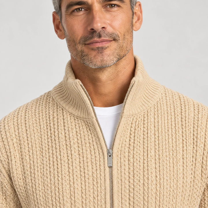 Daxton Ribbed Knit Cardigan — Khaki (apparel detail)