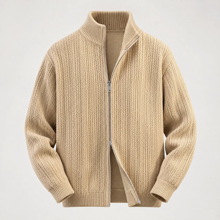 Daxton Ribbed Knit Cardigan — Khaki (apparel solo)