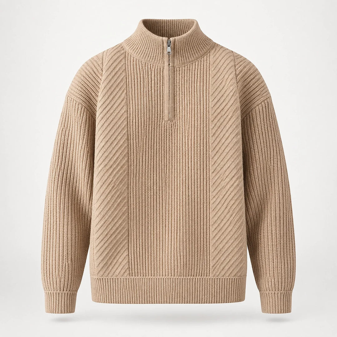 Bruthen Ribbed Half-Zip Sweater — Khaki (apparel solo)