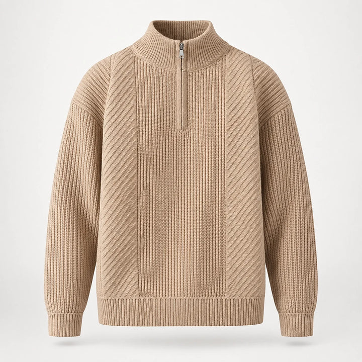 Bruthen Ribbed Half-Zip Sweater — Khaki (apparel solo)