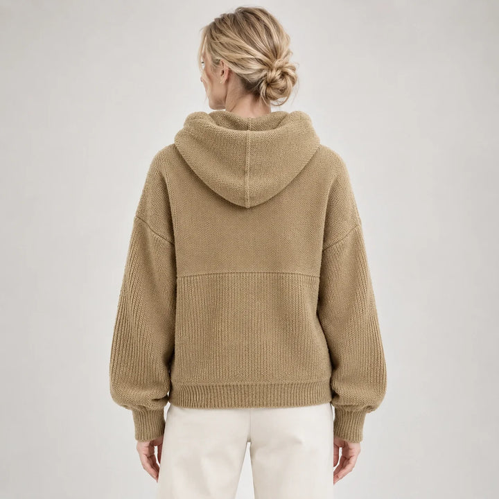 Delwyn Hooded Knit Sweater — Khaki Color (apparel back)