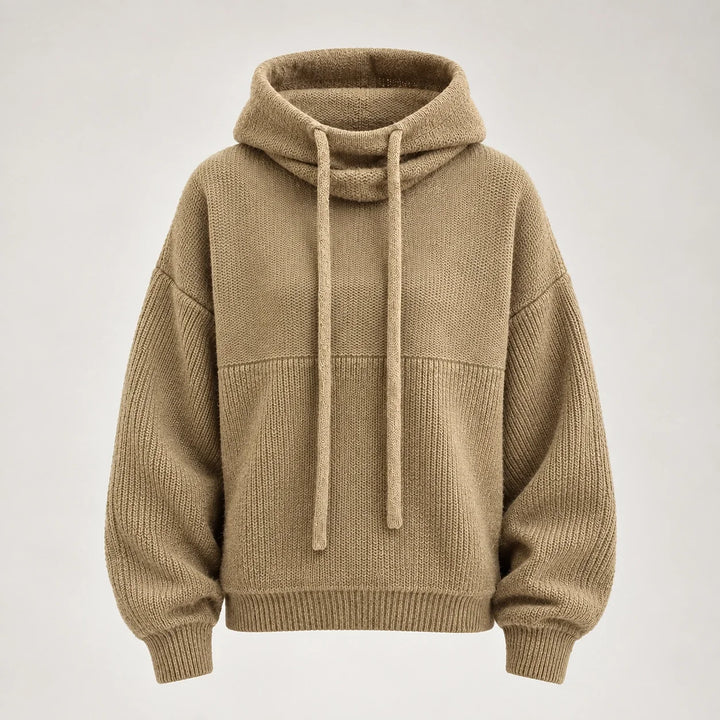 Delwyn Hooded Knit Sweater — Khaki Color (apparel solo)