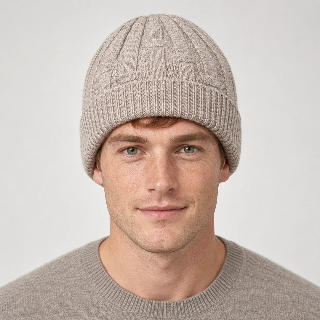 Drummond Wool Beanie — Khaki (headwear model front)