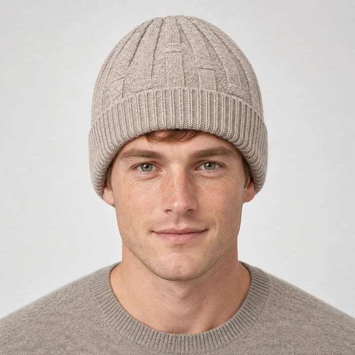 Drummond Wool Beanie — Khaki (headwear model front)