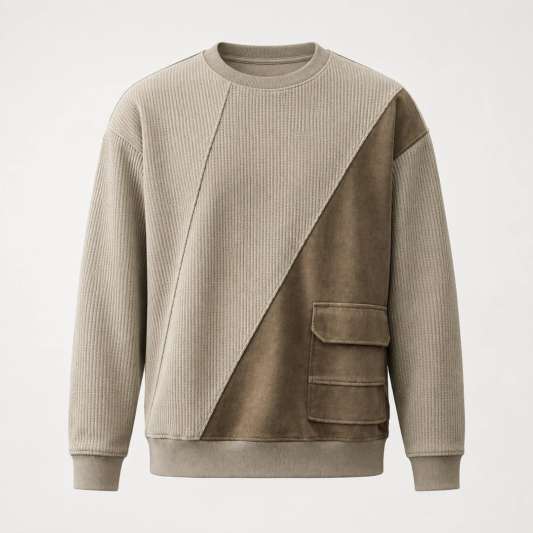 Halvern Colorblock Crewneck Sweatshirt — Khaki & Olive (apparel solo)