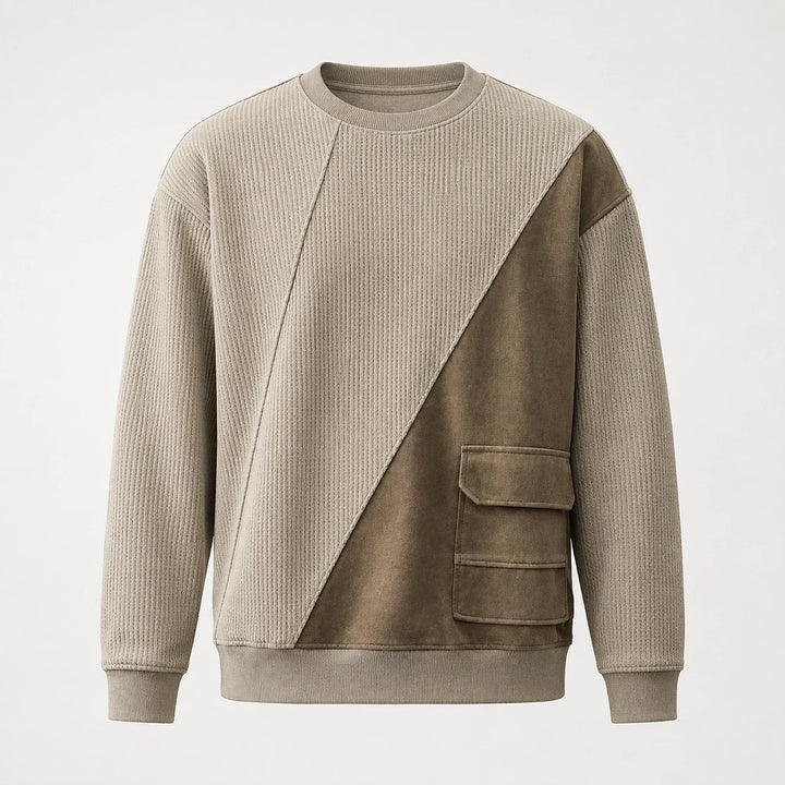 Halvern Colorblock Crewneck Sweatshirt — Khaki & Olive (apparel solo)