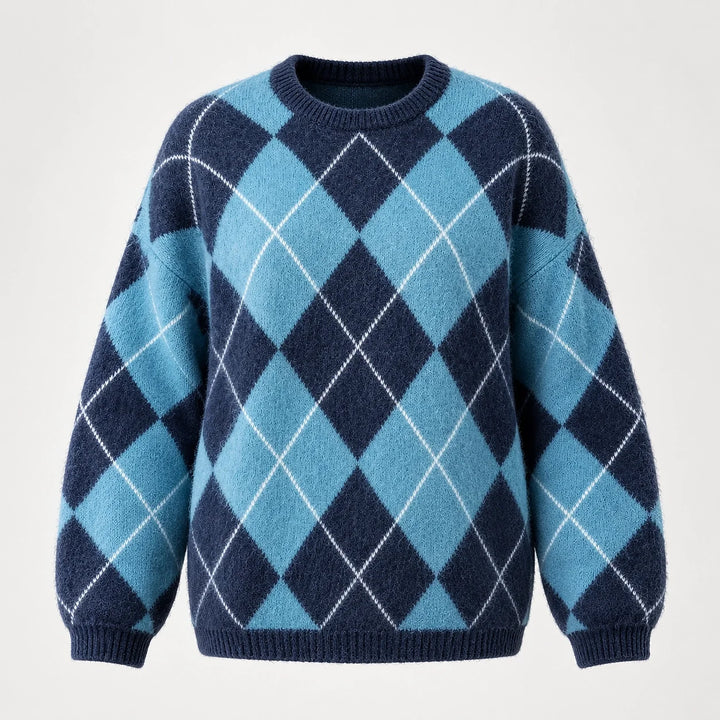Halwyn Argyle Knit Sweater — Light Blue Argyle (apparel solo)