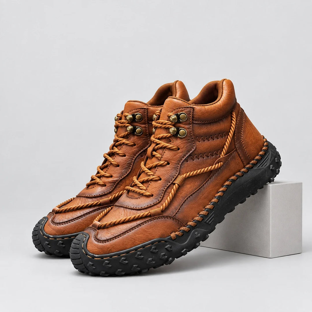 Dravell Leather High-Top Boots — Light Brown (mens shoe pedestal)