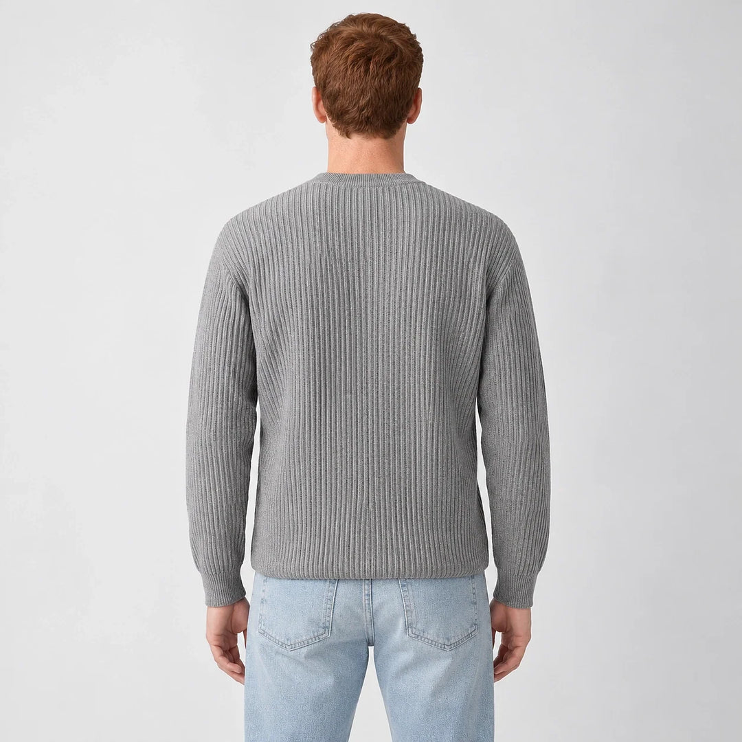 Harlen Ribbed Crewneck Sweater — Light Gray (apparel back)