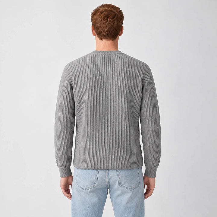 Harlen Ribbed Crewneck Sweater — Light Gray (apparel back)