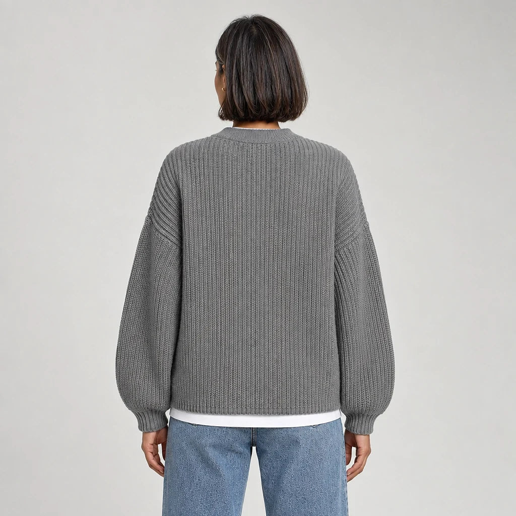 Brynn Ribbed Knit Sweater — Light Gray (apparel back)