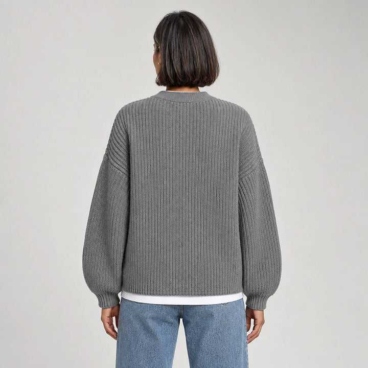 Brynn Ribbed Knit Sweater — Light Gray (apparel back)