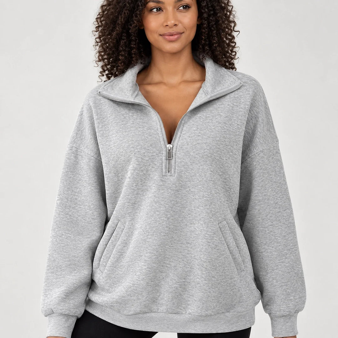 Delvra Quarter-Zip Sweatshirt — Light Gray (apparel detail)