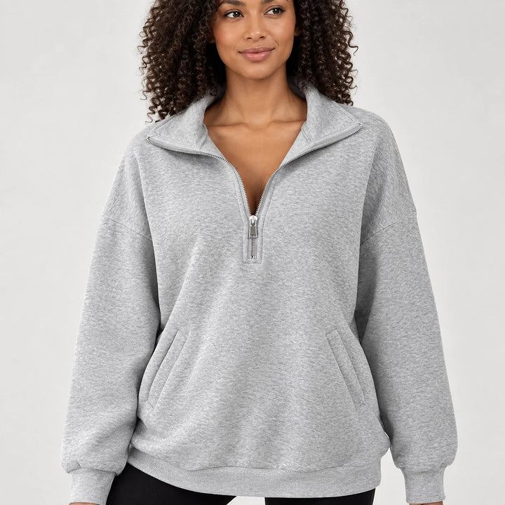Delvra Quarter-Zip Sweatshirt — Light Gray (apparel detail)
