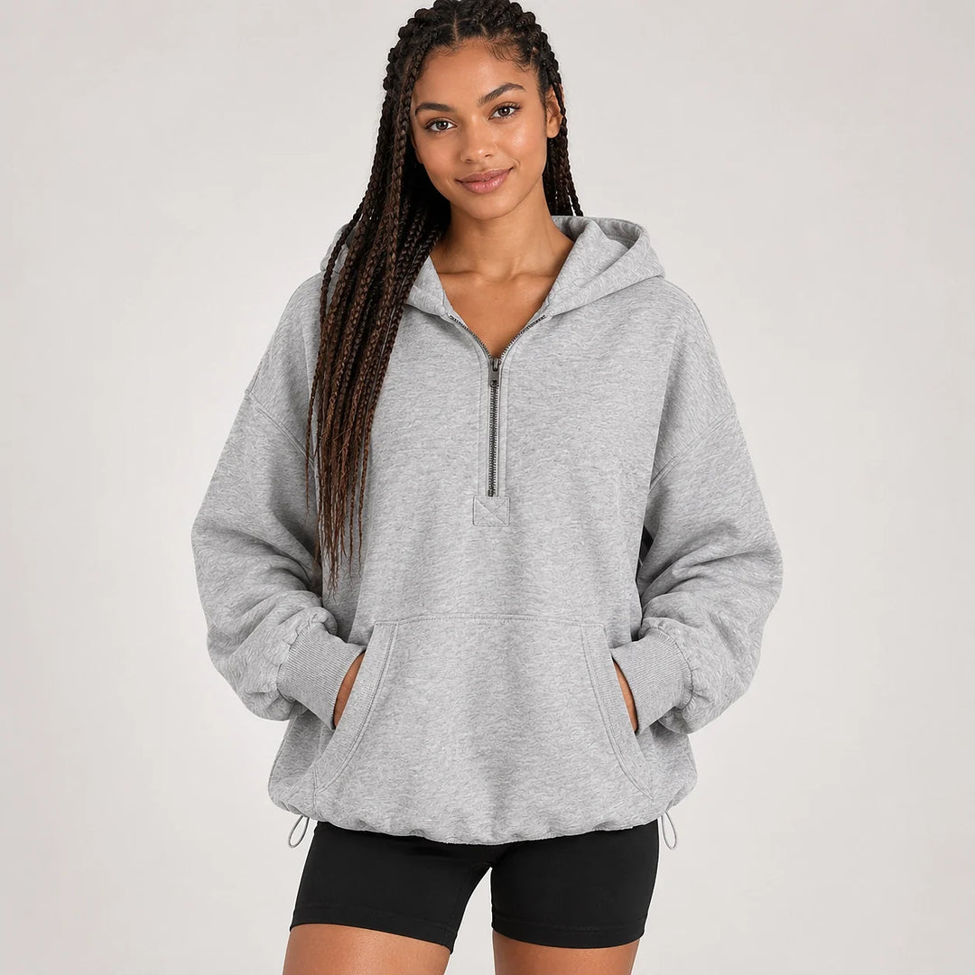 Brelyn Oversized Half-Zip Hoodie — Light Gray (apparel front)
