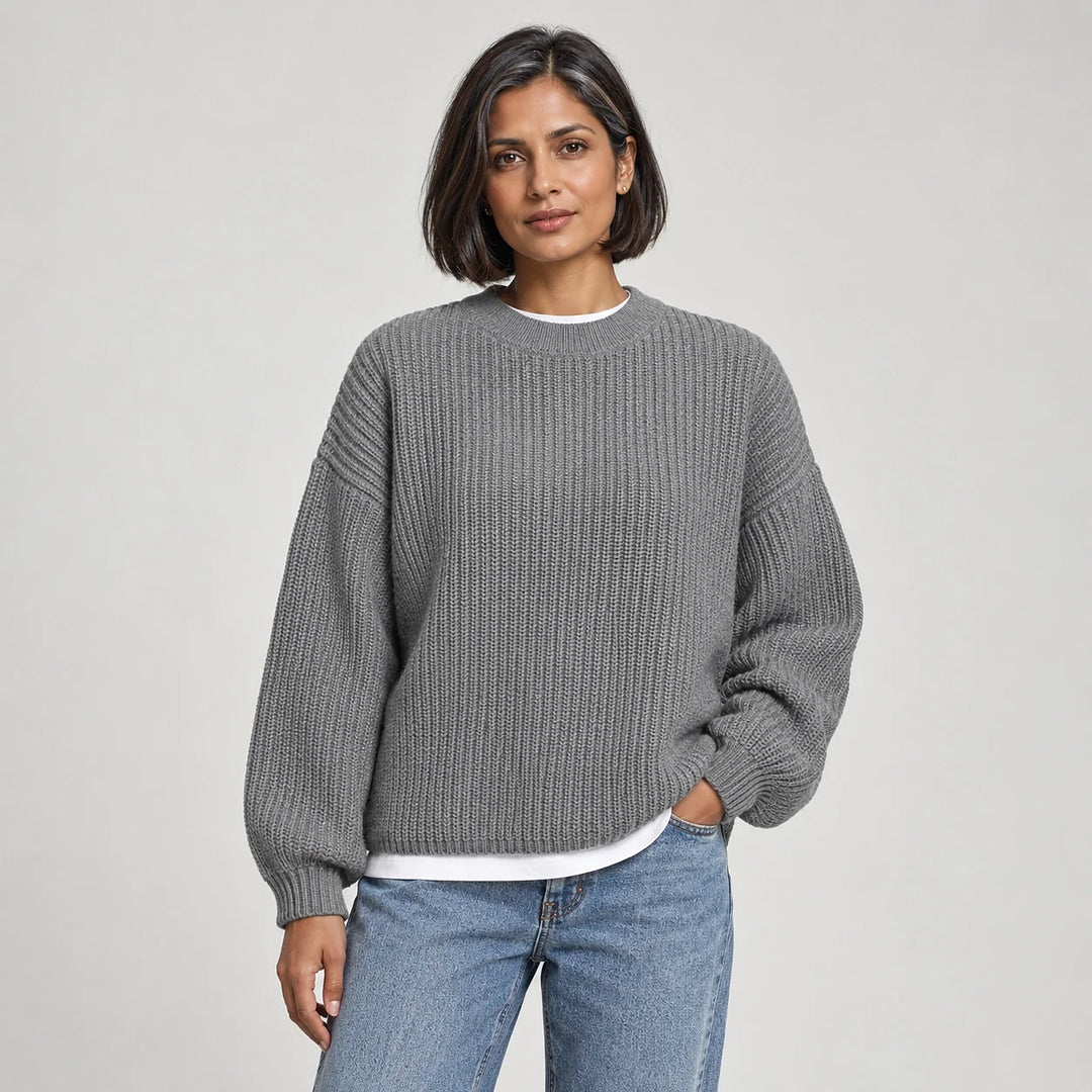 Brynn Ribbed Knit Sweater — Light Gray (apparel front)