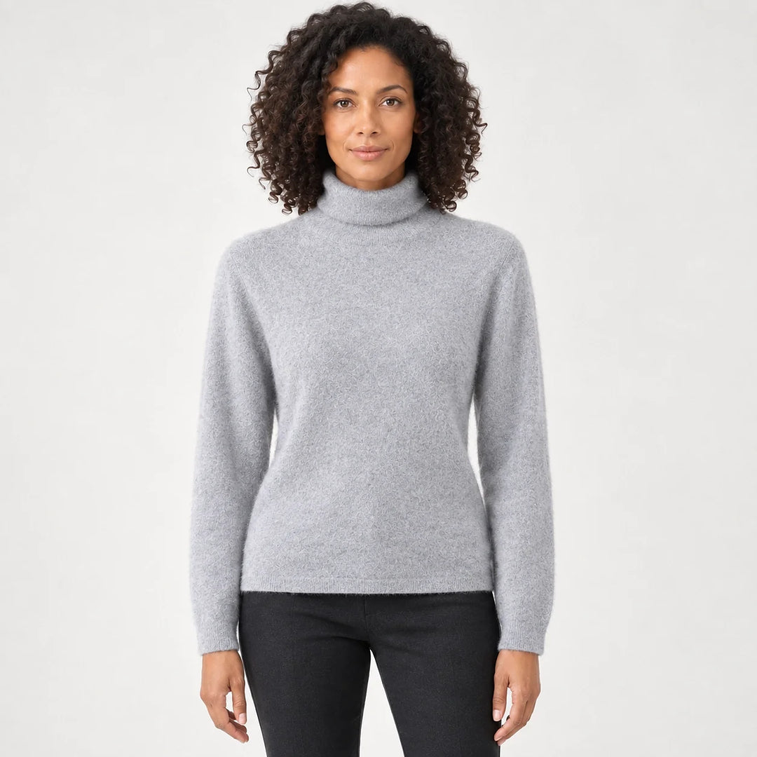 Halomi Cashmere Turtleneck Sweater — Light Gray (apparel front)