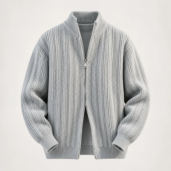 Daxton Ribbed Knit Cardigan — Light Gray (apparel solo)