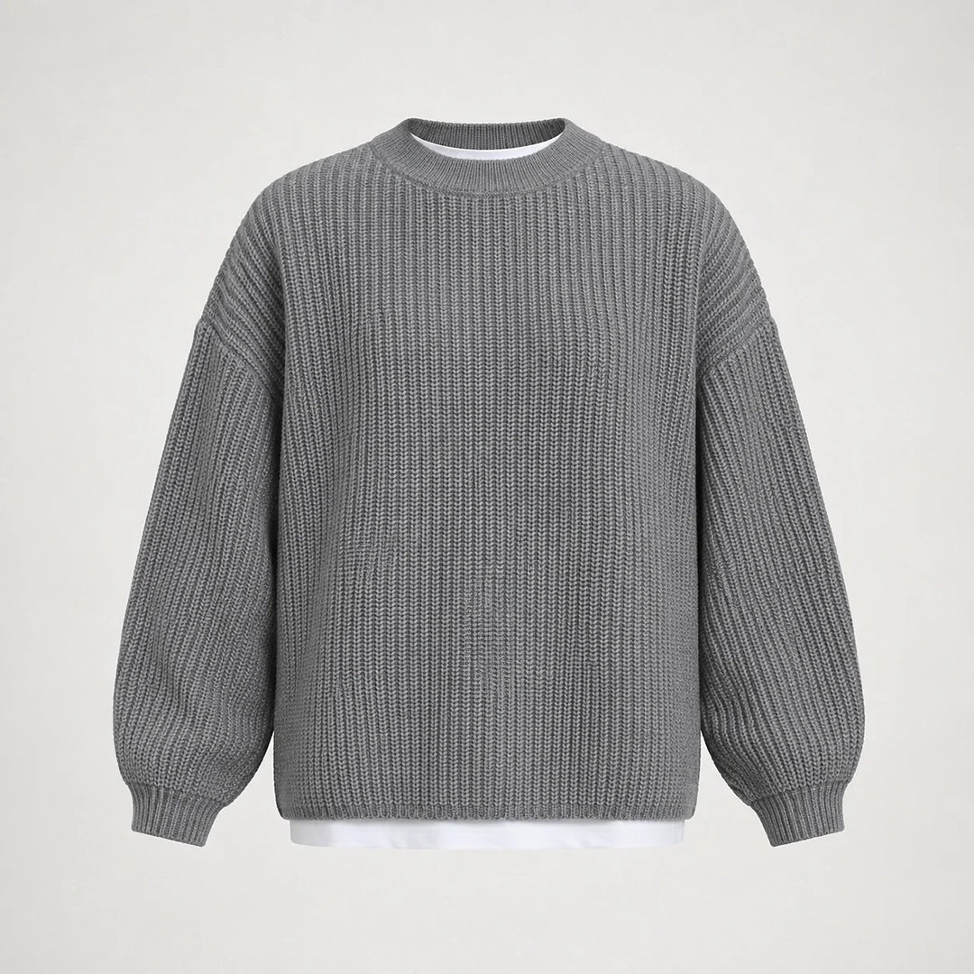 Brynn Ribbed Knit Sweater — Light Gray (apparel solo)