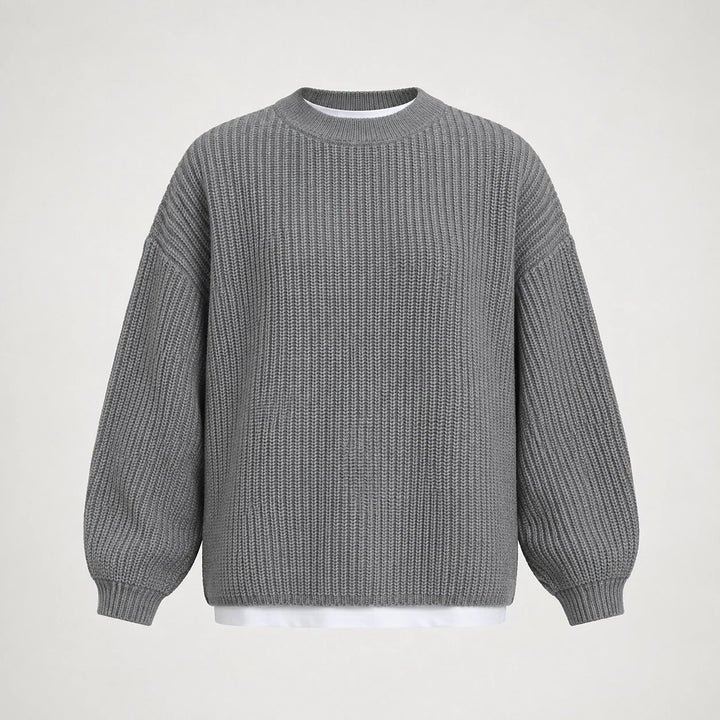 Brynn Ribbed Knit Sweater — Light Gray (apparel solo)